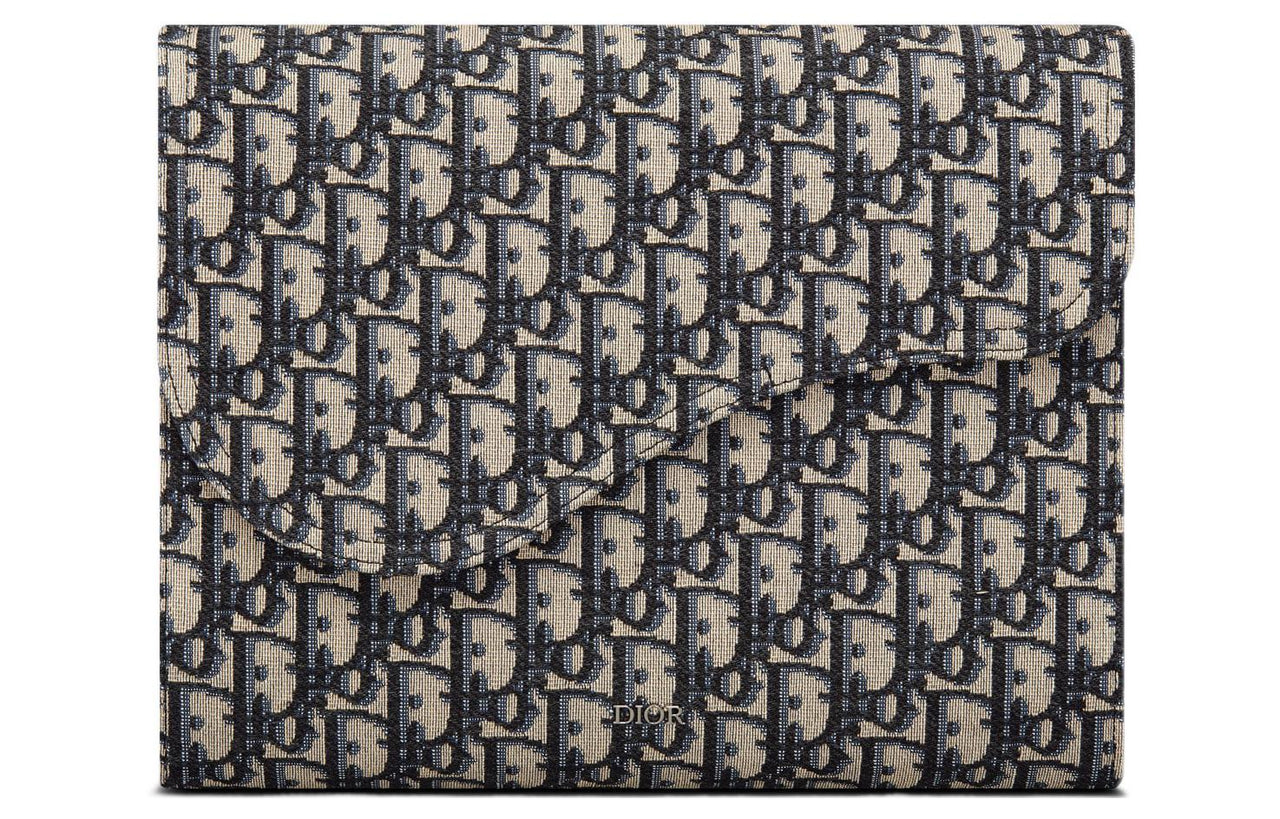 DIOR Jacquard With Canvas Saddle Bag Canvas Bag Clutch Women's Beige/Black
