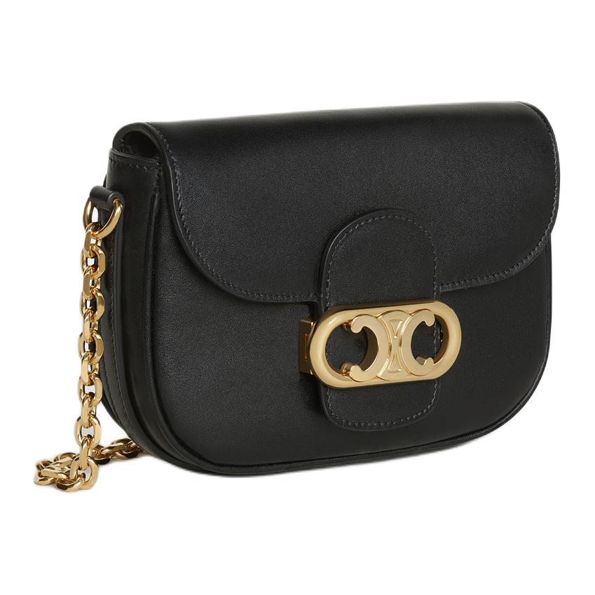 CELINE MaillonTriomphe Shiny Calfskin Crossbody Bag Shoulder Bag Women's Black