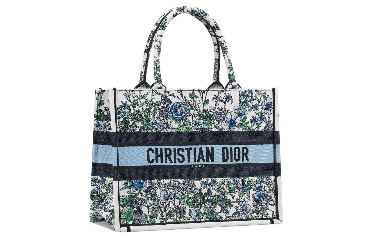 DIOR BookTote Embroidery Tote Bag Shopping Bag Handbag Medium Size Women's White/Multicolor