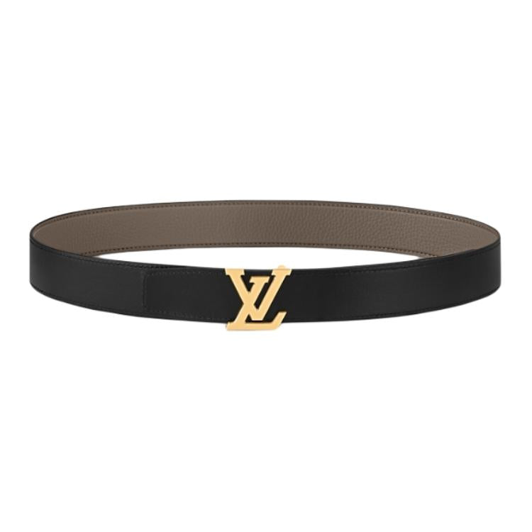 LOUIS VUITTON Metal Leather Belts Men's Brown Width 3.5CM