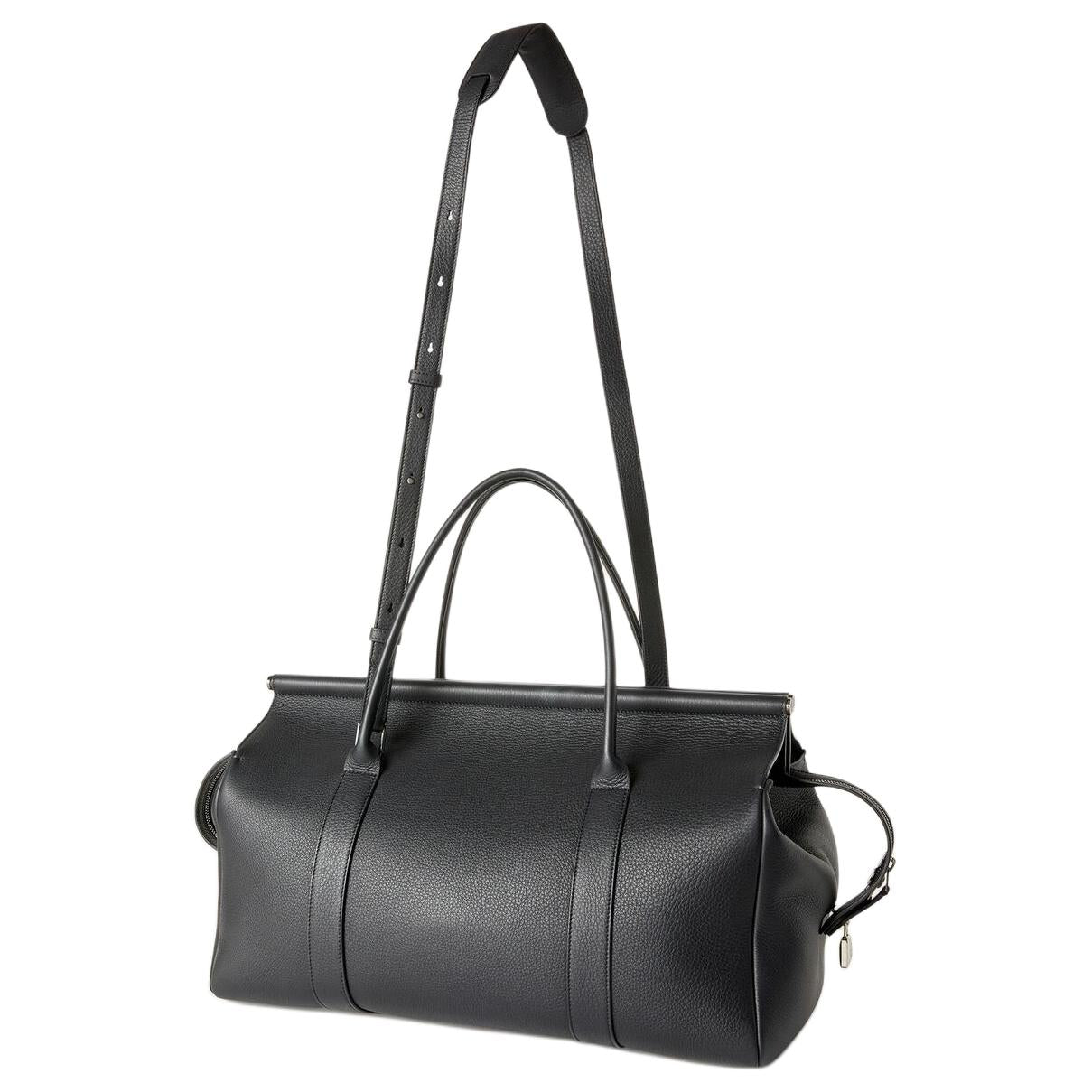 Loro Piana Cow Leather Shoulder Bag Crossbody Bag Handbag Men's Black/White With Copper Accents