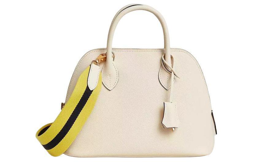 HERMES Bolide Epsom Leather Bowling Bag, Shoulder Bag, Crossbody Bag, Handbag Women's White & Yellow