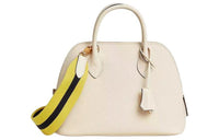 HERMES Bolide Epsom Leather Bowling Bag, Shoulder Bag, Crossbody Bag, Handbag Women's White & Yellow