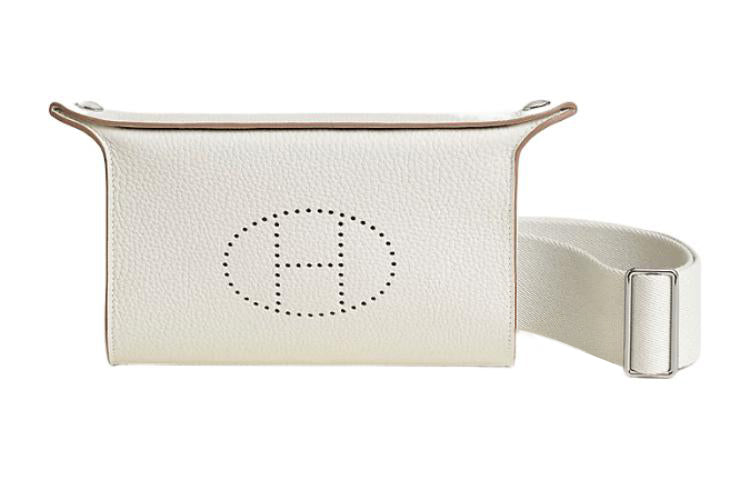 HERMES Videpoches Togo Calfskin Plate Bag Fanny Pack Shoulder Bag Crossbody Bag Regular Women's Light Gray