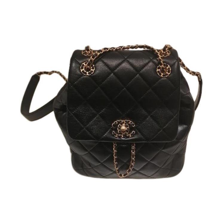 CHANEL Sheepskin Backpack Women's Black