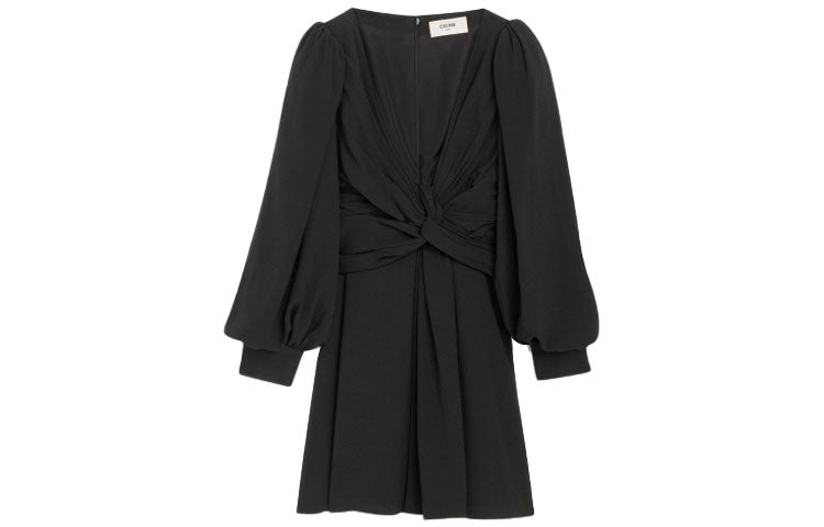 CELINE Knot Detailed V Neck MIni Dress