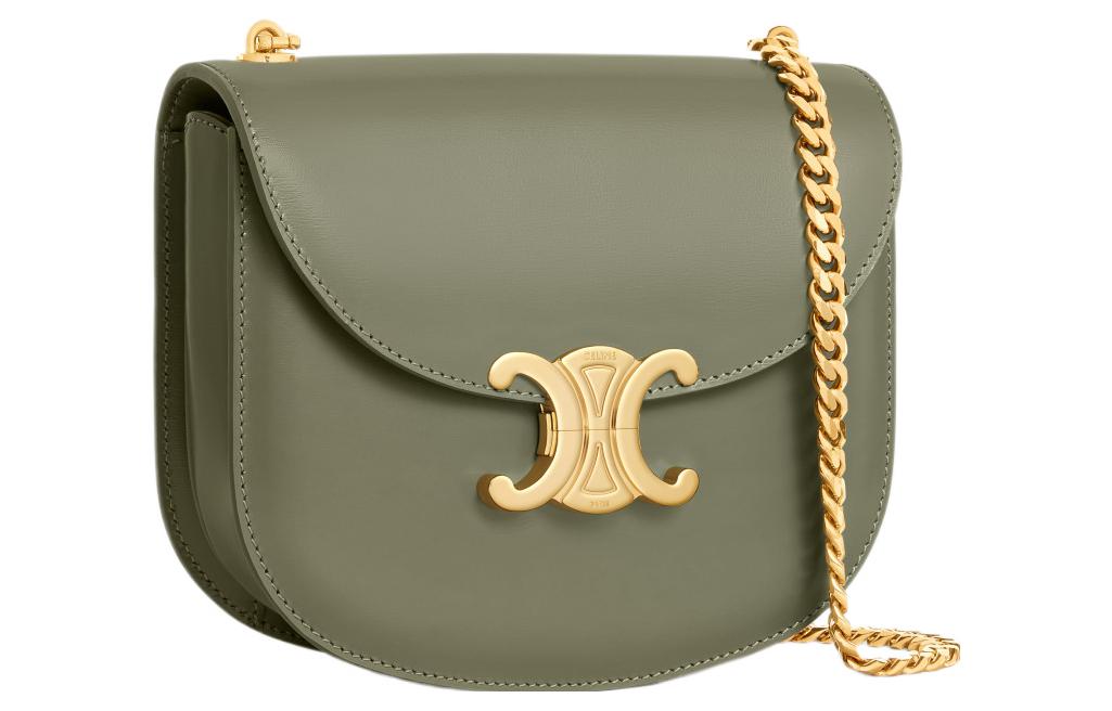 CELINE BesaceTriomphe Cow Leather Crossbody Bag, Shoulder Bag Women's Soft Khaki