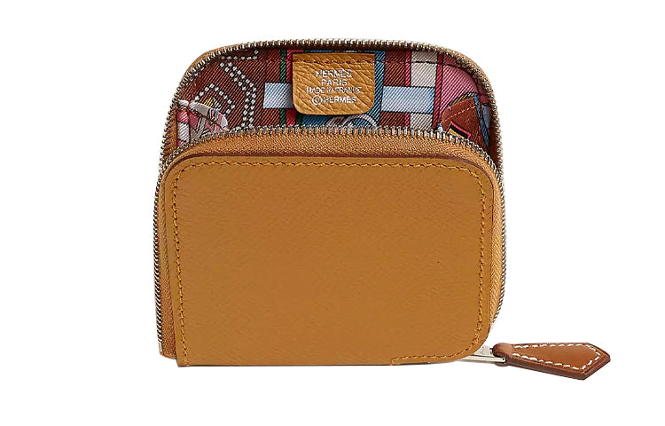 HERMES Silk'In Epsom With Barenia Calfskin Coin Purse Women's Sesame Brown With Chili Powder & Rose Soda