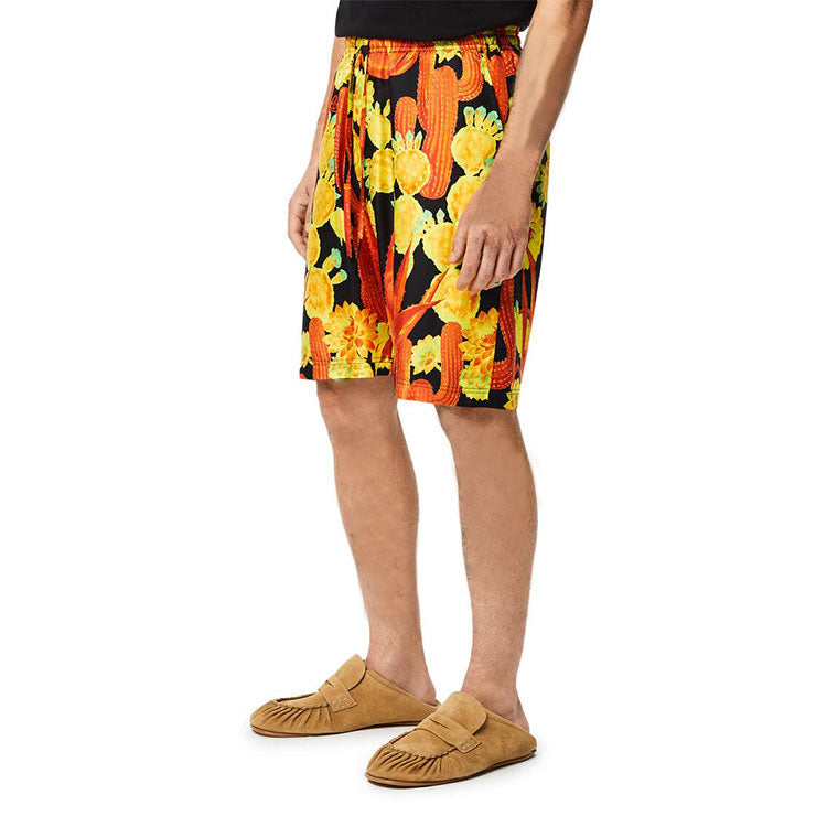 LOEWE Cactus Print Silk Drawstring Shorts