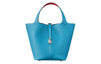 HERMES Picotin Lock Clemence With Swift Leather Basket Bag, Bucket Bag, Handbag Women's Blue/Red