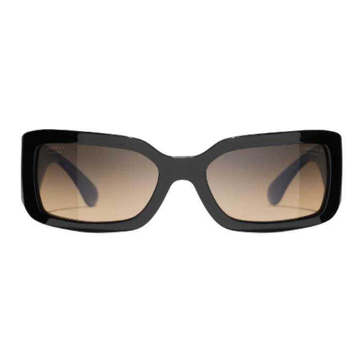 CHANEL Nylon Acetate Rectangular Sunglasses Unisex Black