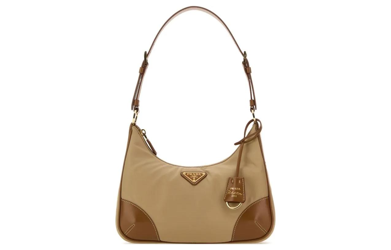 PRADA Recycled Nylon Handbag Shoulder Bag Women's Camel