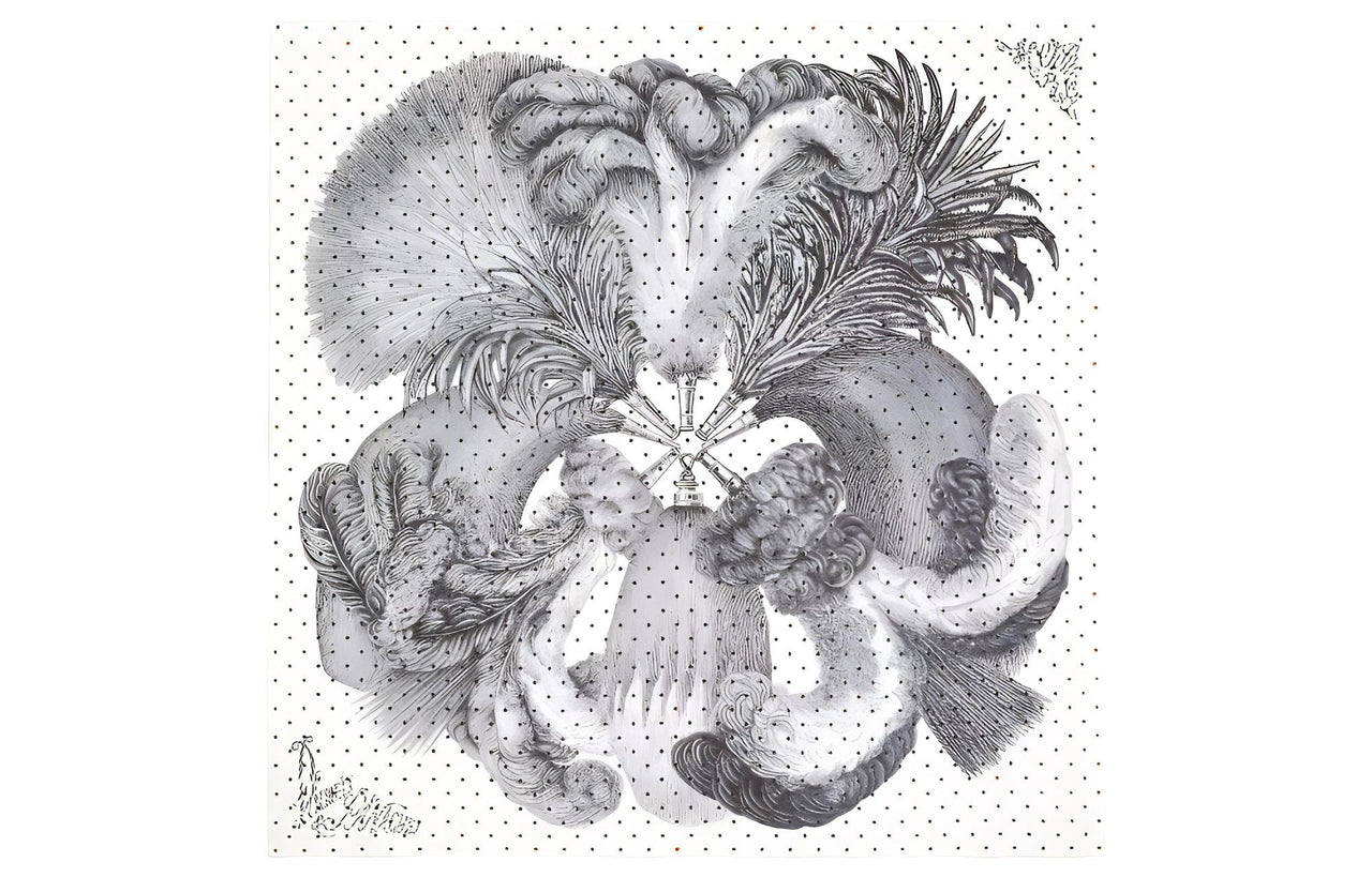 HERMES Silk Scarves Women's White/Black/Gray