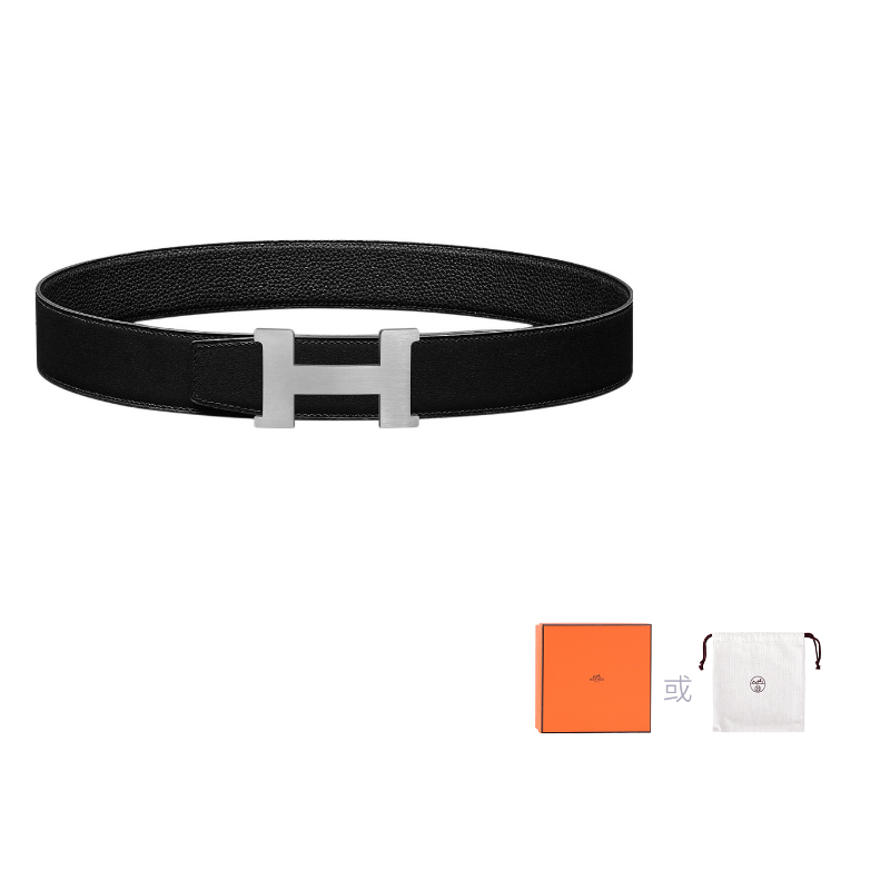 HERMES Togo Calfskin Double-Sided Leather Belt Leather Belts Men's Black 3.8cm