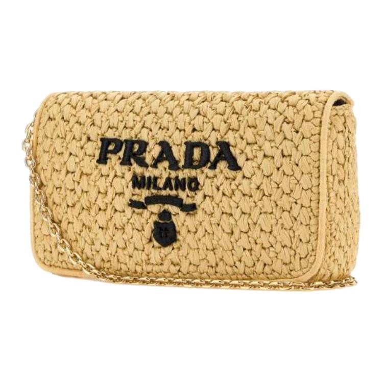 PRADA Raffia Shoulder Bag Women's Natural
