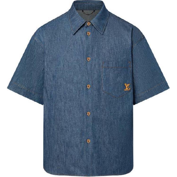 LOUIS VUITTON Short-Sleeved Cotton Chambray Shirt