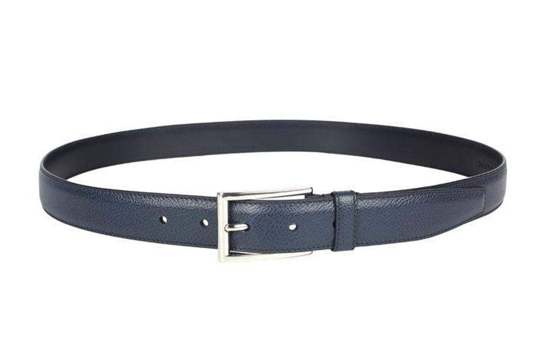 PRADA Cross Textured Pin Buckle Cow Leather Leather Belts Men's Blue