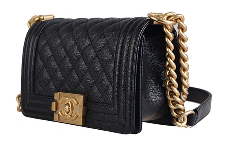 CHANEL LEBOY Grained Embossed Cow Leather Mouth Cover Bag Crossbody Bag Small Size Women's Black