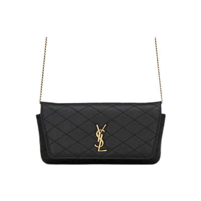 SAINT LAURENT GABY Sheepskin One Shoulder Crossbody Cell Phone Pouch Regular Women's Black