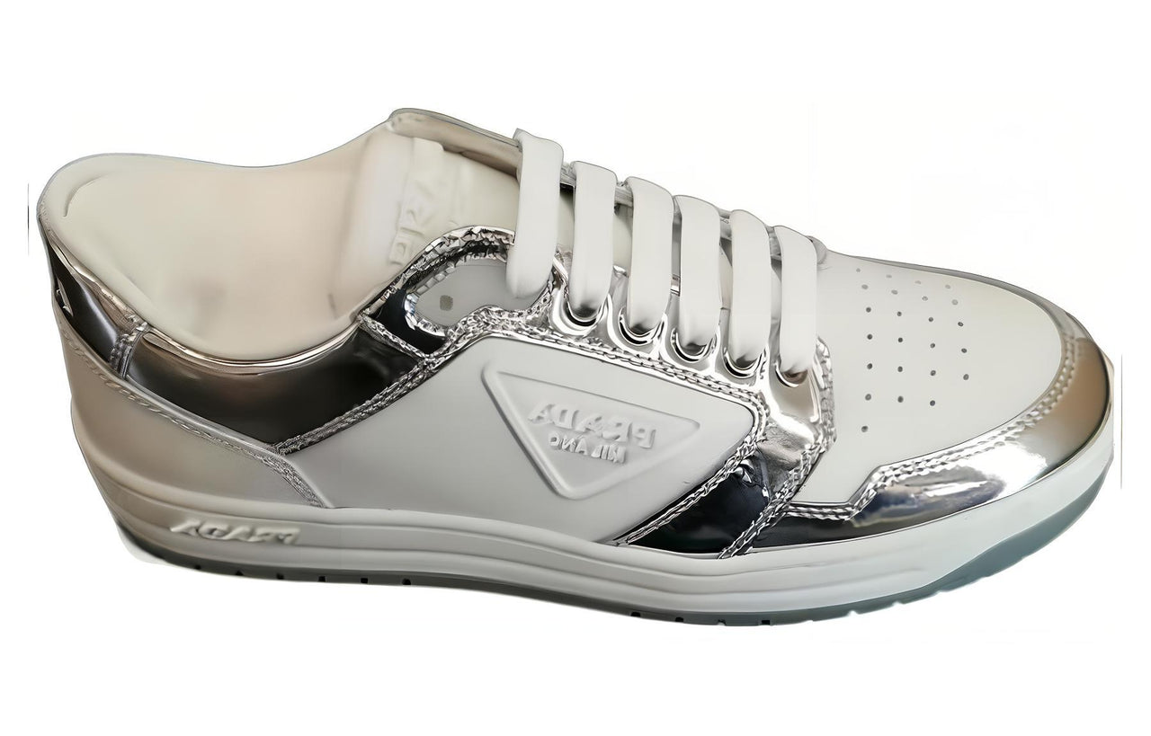 PRADA District Leather Sneakers 'White Silver' Women's