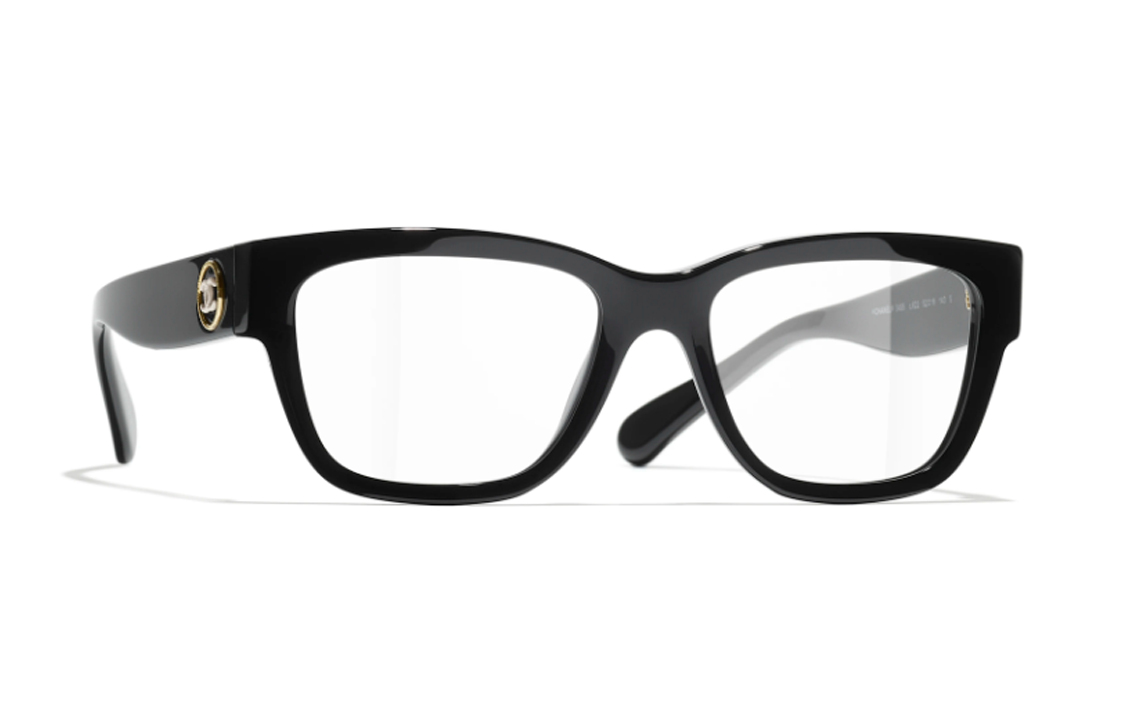 CHANEL Acetate Irregular Shape Eyeglass Frames Unisex Black