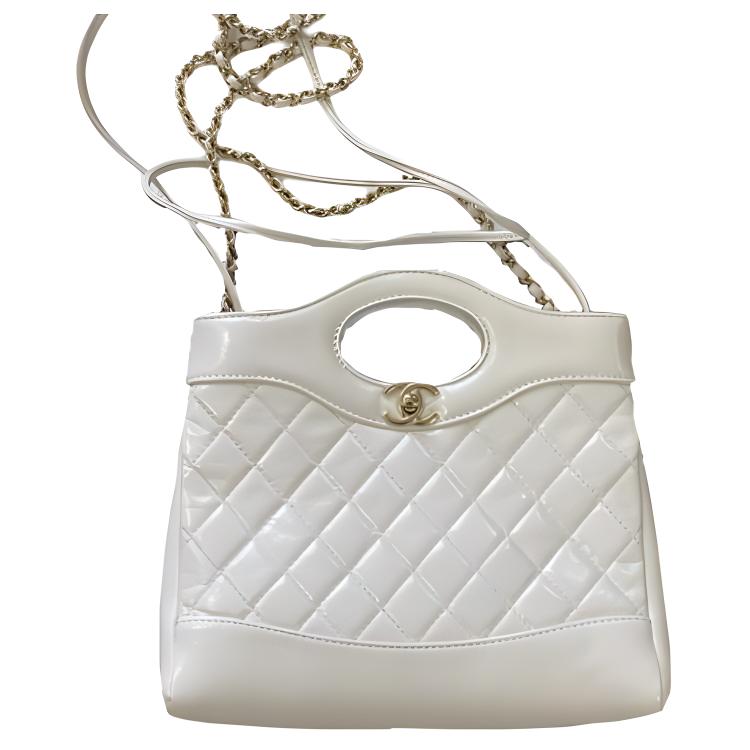 CHANEL Lambskin Chain One Shoulder Handbag Crossbody Bag Mini Women's White