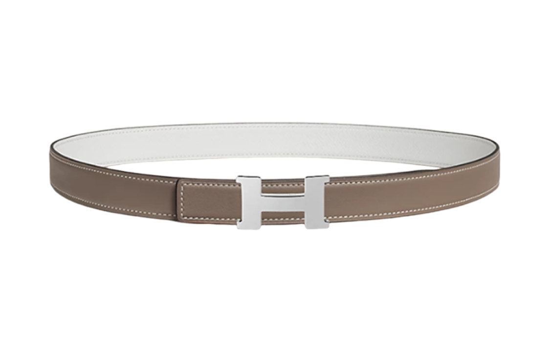HERMES Two Tone Patchwork Silver Smooth Buckle Epsom Calfskin Leather Belts Men's Brown Width 2.4CM