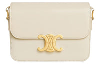CELINE Triomphe Cow Leather Shoulder Bag Tofu Bag Portable Crossbody Bag Shoulder Bag Women's Pearl White