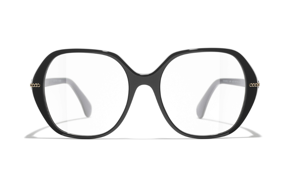 CHANEL Acetate Irregular Shape Eyeglass Frames Unisex Black