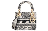 DIOR Lady D-Lite Embroidery Dior Bag Shoulder Bag Crossbody Bag Handbag Mini Women's Milk White/Black
