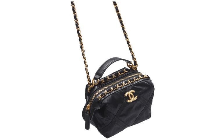 CHANEL Satin Nylon Handbag Regular Women's Black
