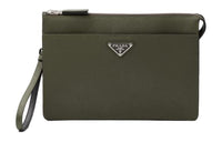 PRADA Saffiano Leather Clutch Men's Olive Green