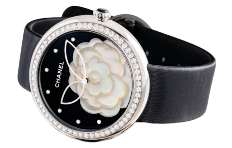 CHANEL Wrist Watch Quartz Movement Satin Strap Black Dial Women's