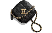 CHANEL Litchi Grain Cow Leather One Shoulder Crossbody Coin Purses Mini Women's Black
