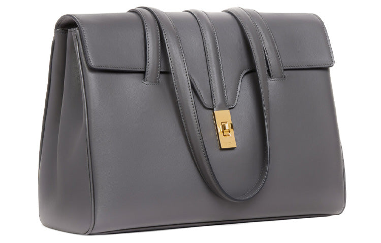 CELINE Smooth Cow Leather Handbag, Shoulder Bag Medium Size Women's Smoke Black
