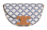 CELINE BesaceCuir Triomphe Canvas-paneled Calfskin Trim Saddle Bag Crossbody Shoulder Bag Women's Blue/White