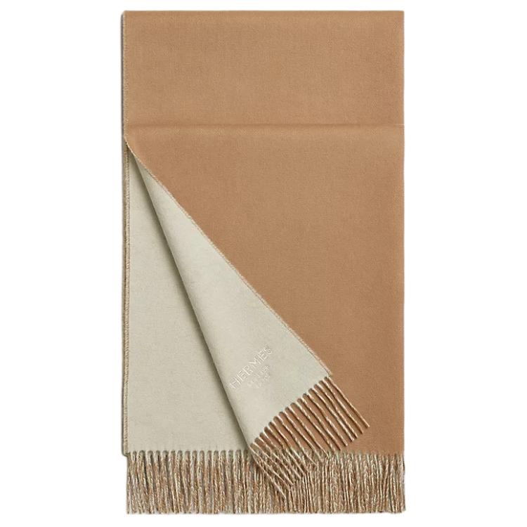 HERMES Cashmere Shawls Women's Camel