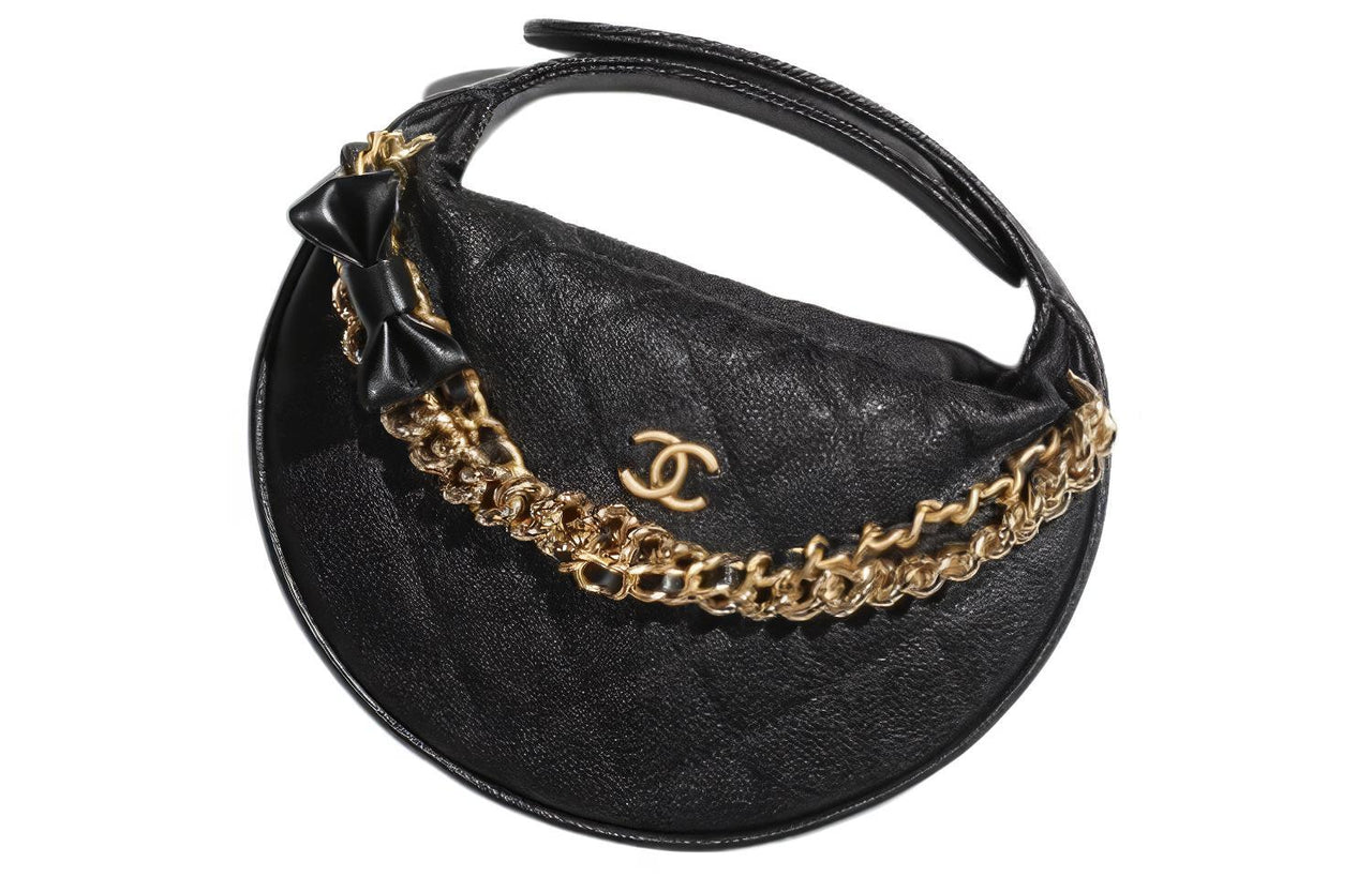 CHANEL Grained Cow Leather Crescent Moon Bag Clutch Mini Women's Black