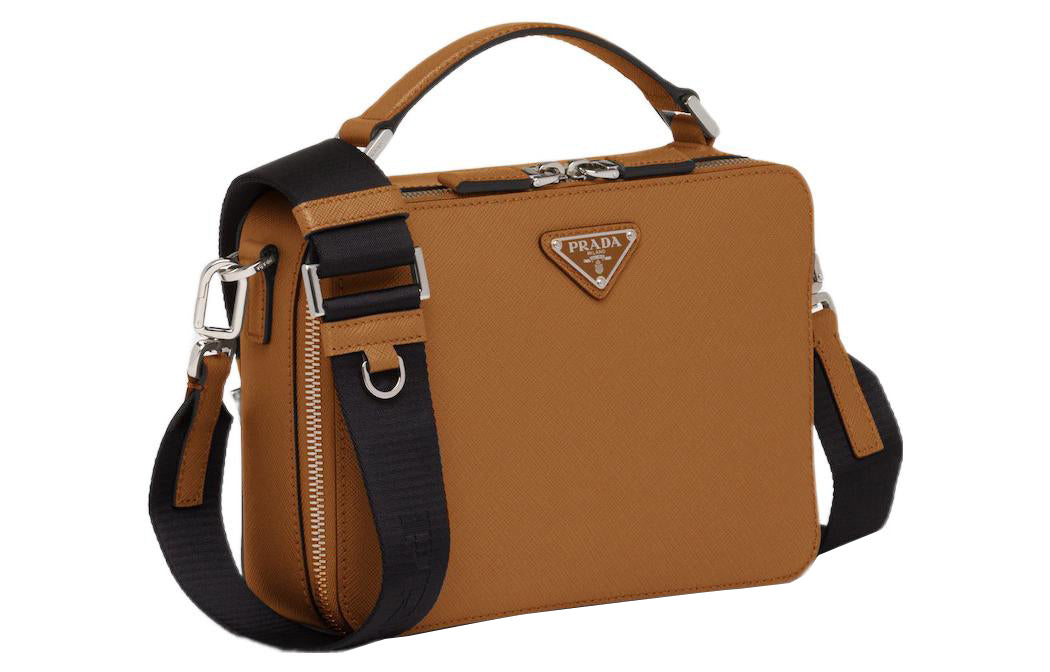 PRADA BriqueSaffiano Leather Handbag Shoulder Bag Crossbody Bag Men's Cinnamon