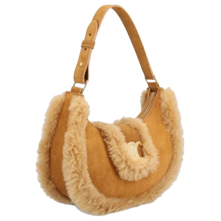 CELINE AVATriomphe Sherpa With Calfskin Shoulder Bag Women's Brown