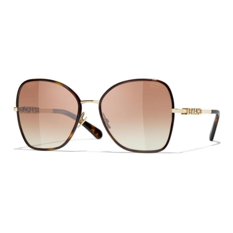 CHANEL Steel Irregular Shape Sunglasses Unisex Tortoiseshell