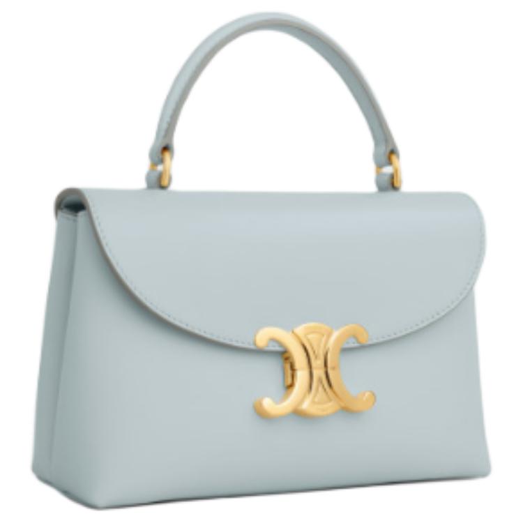 CELINE Shiny Cow Leather Handbag Women's Blue