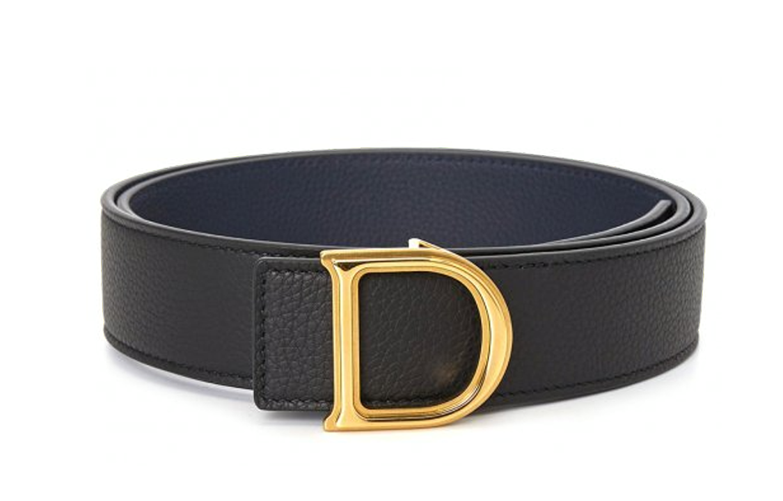 DIOR Double-Sided Emblem Styling Smooth Buckle Leather Belts Men's Black Width 3.5CM
