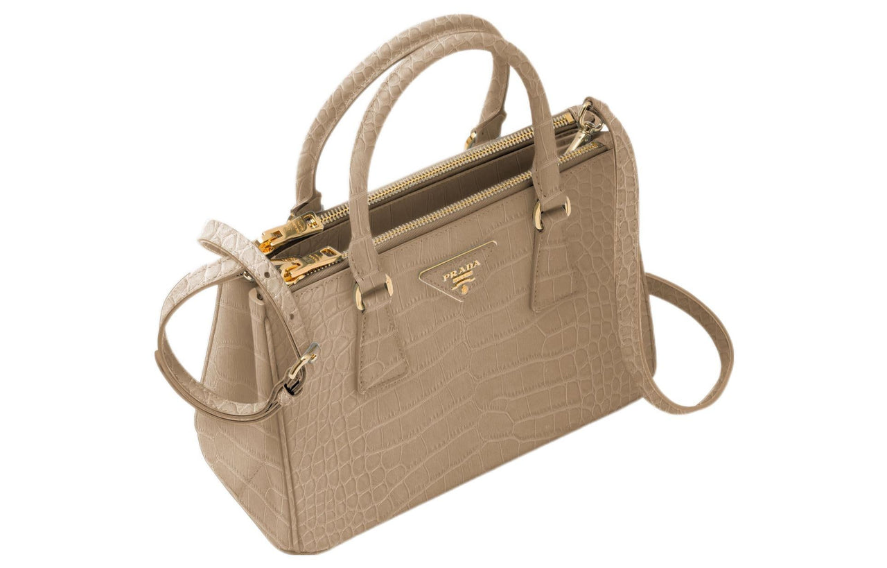 PRADA Galleria Killer Bag Crocodile Leather Shoulder Bag Crossbody Bag Handbag Small Size Women's Beige