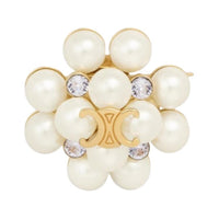 CELINE Brass Rhinestone Resin Pearl Gold Plated Steel Brooches Women's White