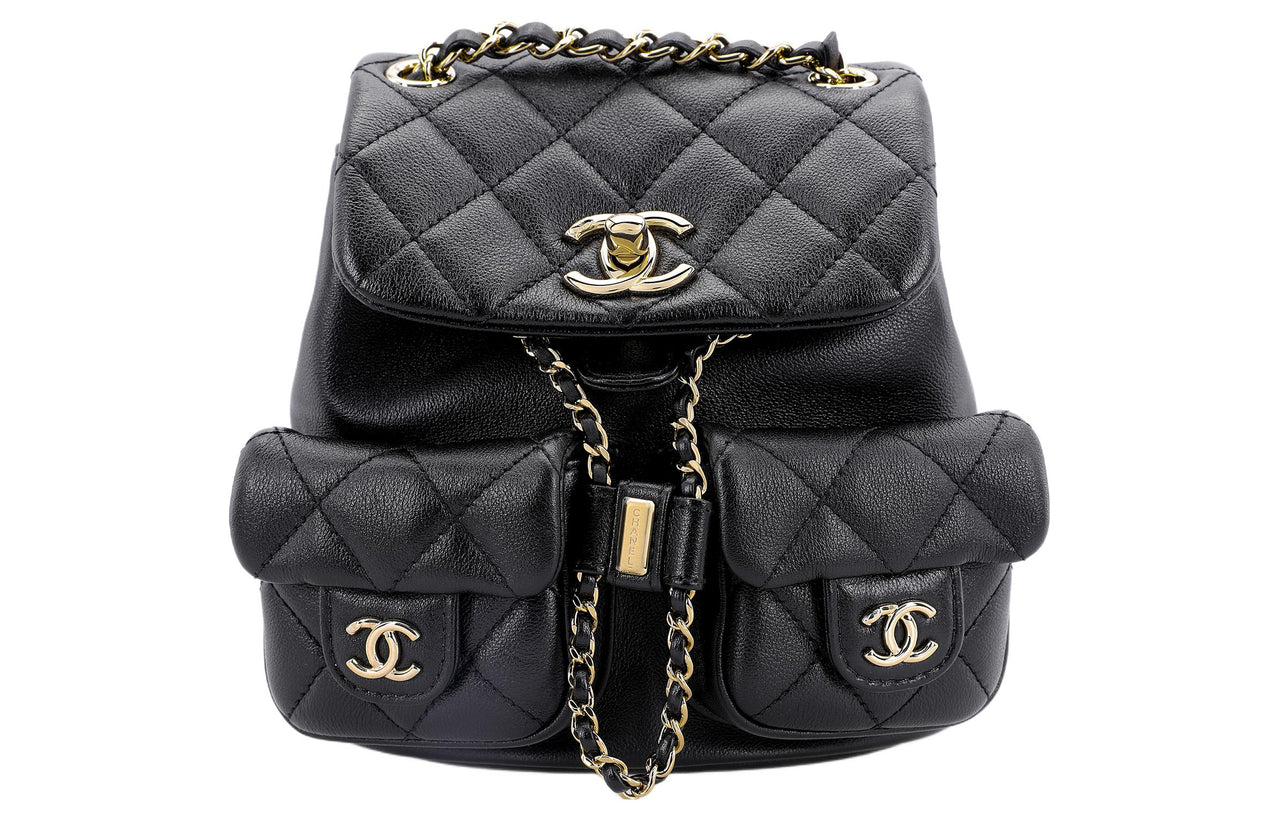 CHANEL Duma Smooth Calf Leather Frog Backpack Small Size Women's Black