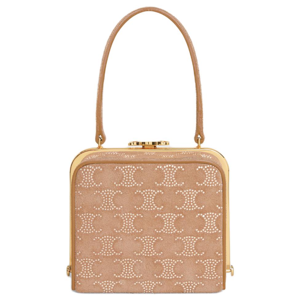 CELINE Suede Calfskin Handbag Women's Light Camel