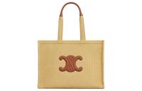 CELINE Cabas Thais Fabric With Calfskin Tote Bag Shopping Bag Shoulder Bag Handbag Large Size Women's Natural & Umber