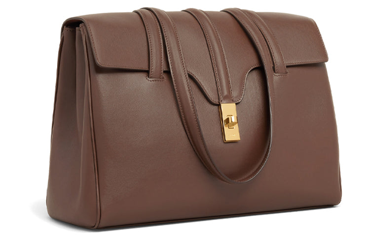 CELINE 16 Smooth Cow Leather Handbag One Shoulder Handbag Medium Size Women's Deep Oak