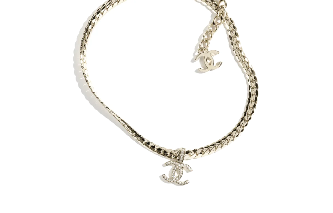 CHANEL Metal Rhinestone Necklaces Women's Gold